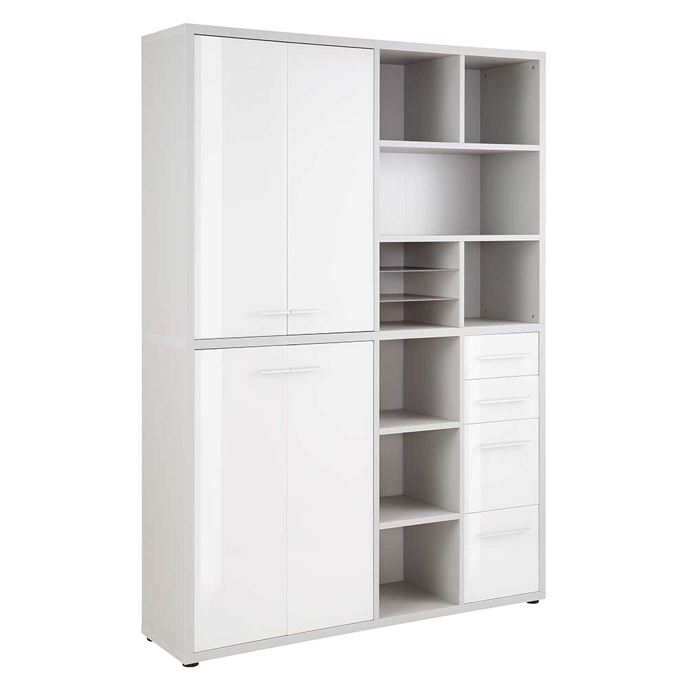 Officeschrank mit 10 Fächern & 4 Türen & 4 Schubladen in Weiß Grau Tederana