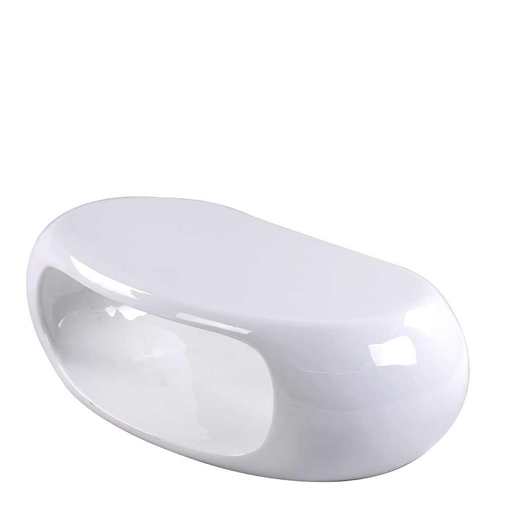 Ovaler Couchtisch aus Glasfaser in Weiß Hochglanz - 112x34x52 cm Holly