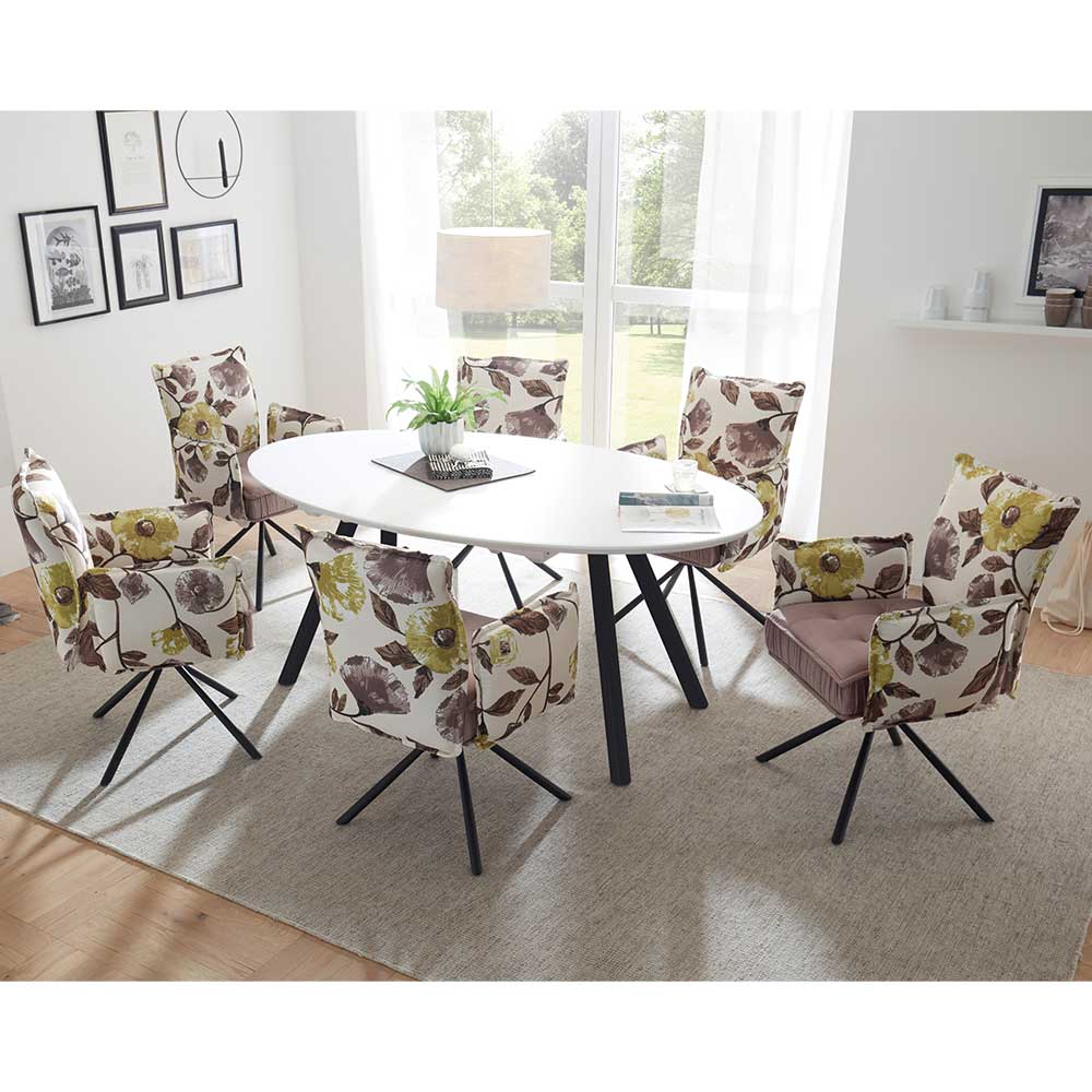 Ovaler Esstisch & Design Stühle mit Blumen Motiv Atrodata