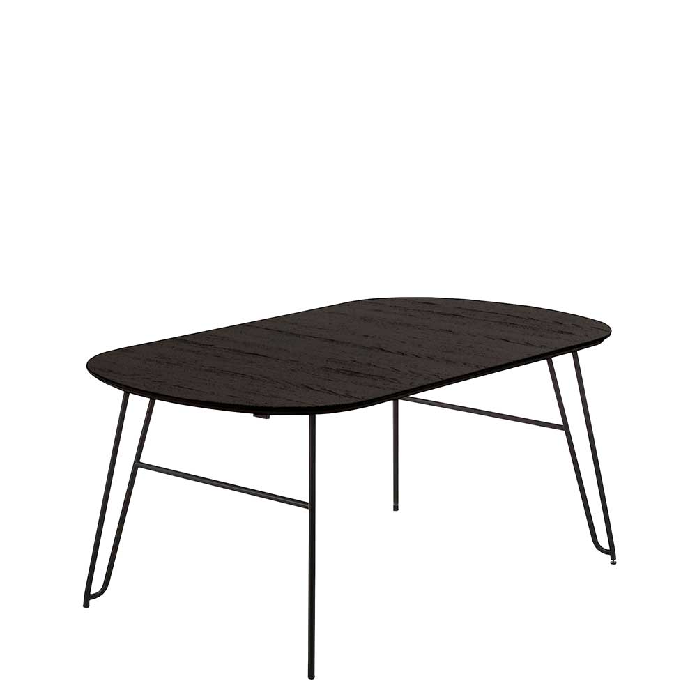 Ovaler Esstisch mit 2 oder 3 Einlegeplatten in Schwarz - MDF & Furnier & Stahl Ivoda