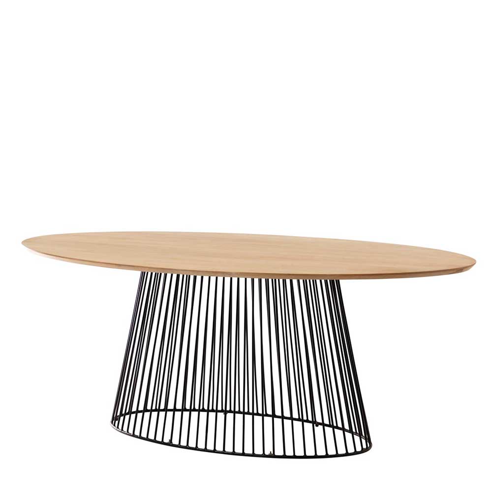 Ovaler Esstisch mit Eisen Drahtgestell in Schwarz & Holzplatte Mango Rubins