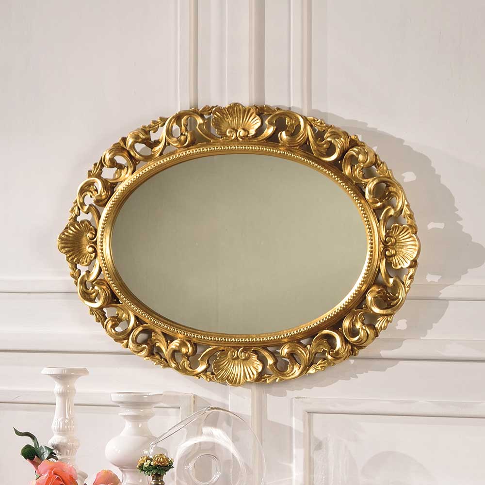 Ovaler Spiegel mit goldenem Rahmen aus Holz - Barock Design Carlenna