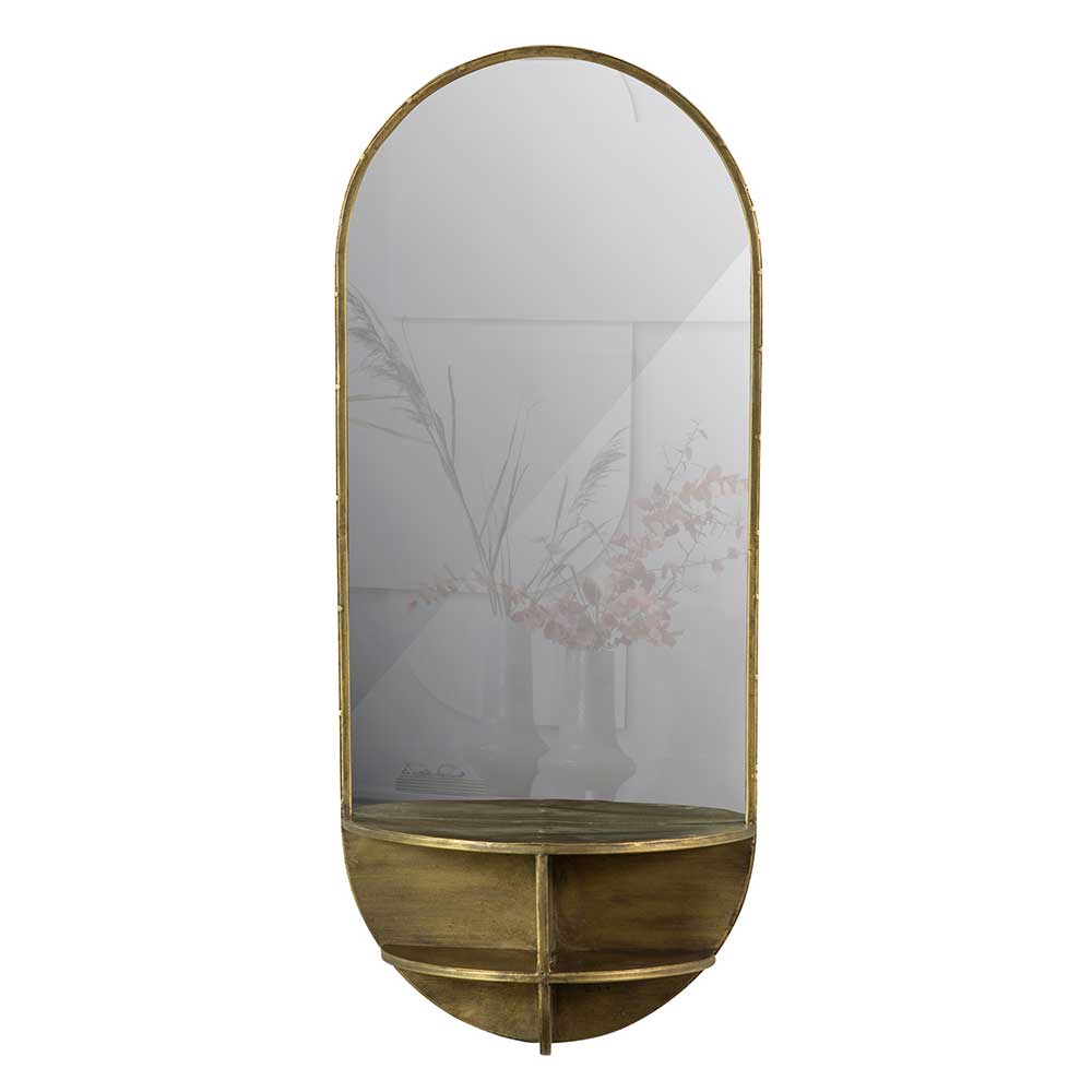 Ovaler Vintage Spiegel in Messing aus Metall mit Ablagen -36x83x20 Destina