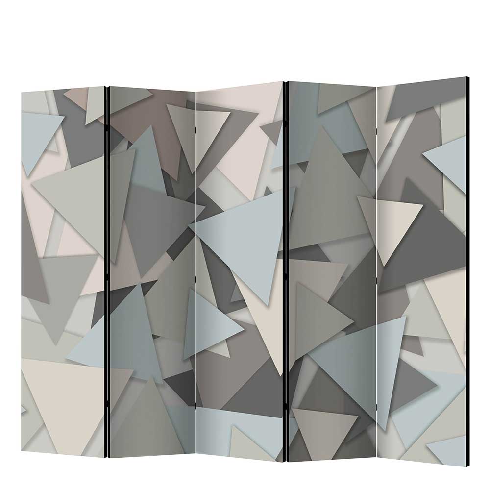 Paravent in Grautönen Dreiecke Muster aus Fichte Massivholz mit Leinwand Trinity