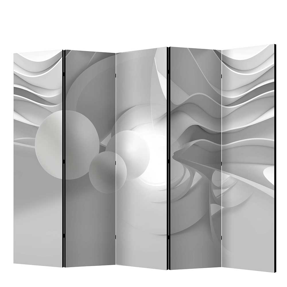 Paravent in Weiß & Hellgrau 3D Druck auf Leinwand - 225cm breit Ambo