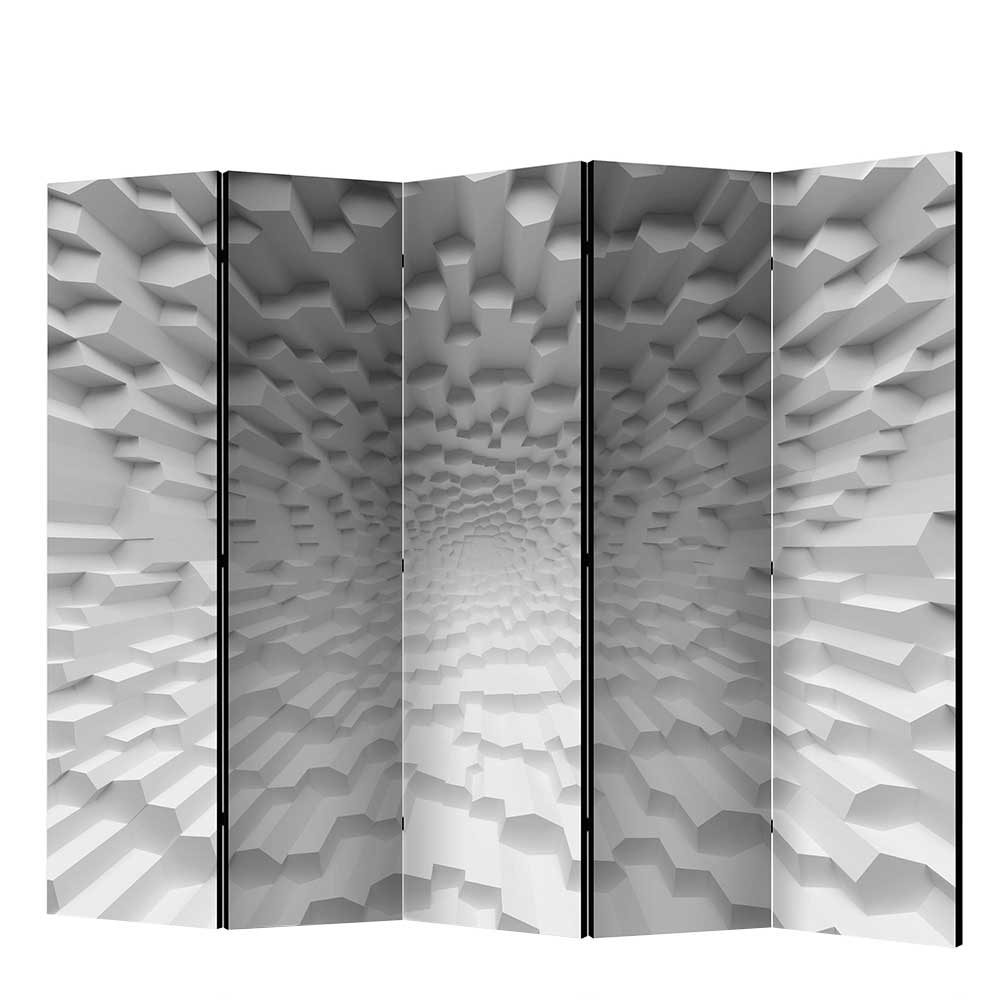 Paravent mit 3D Musterdruck Weiß Grau auf Leinwand Jainey
