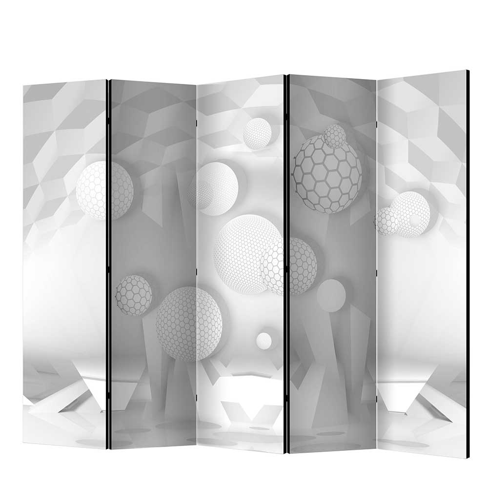 Paravent mit geometrischem Muster Print in Grau Weiß Grandessa