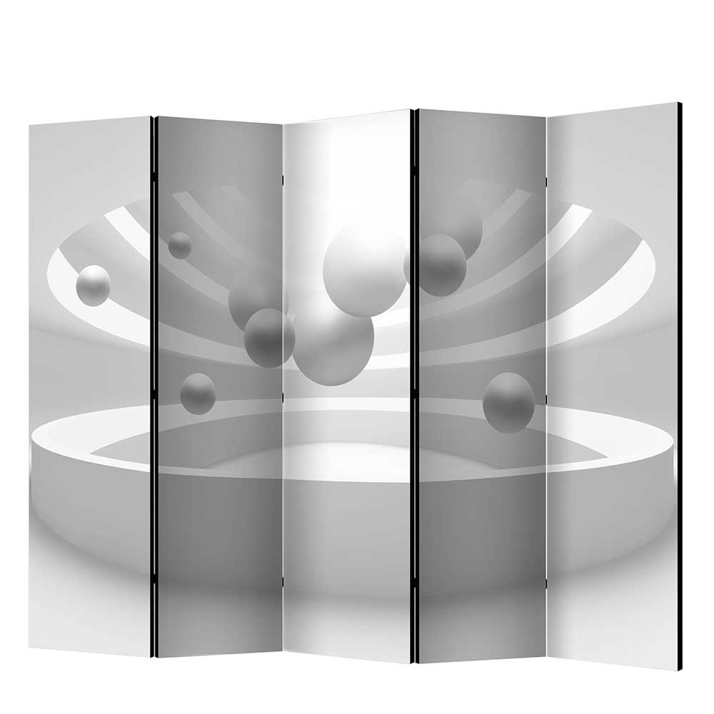 Paravent mit Kugel Motiv 3D in Weiß Grau - 225 cm breit Enka