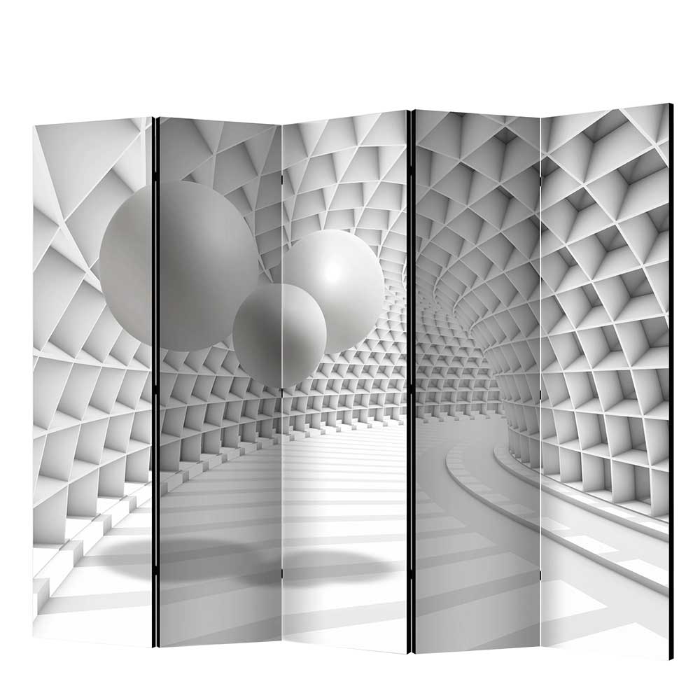Paravent mit Kugeln im Tunnel Motiv 3D in Weiß & Hellgrau Prakto