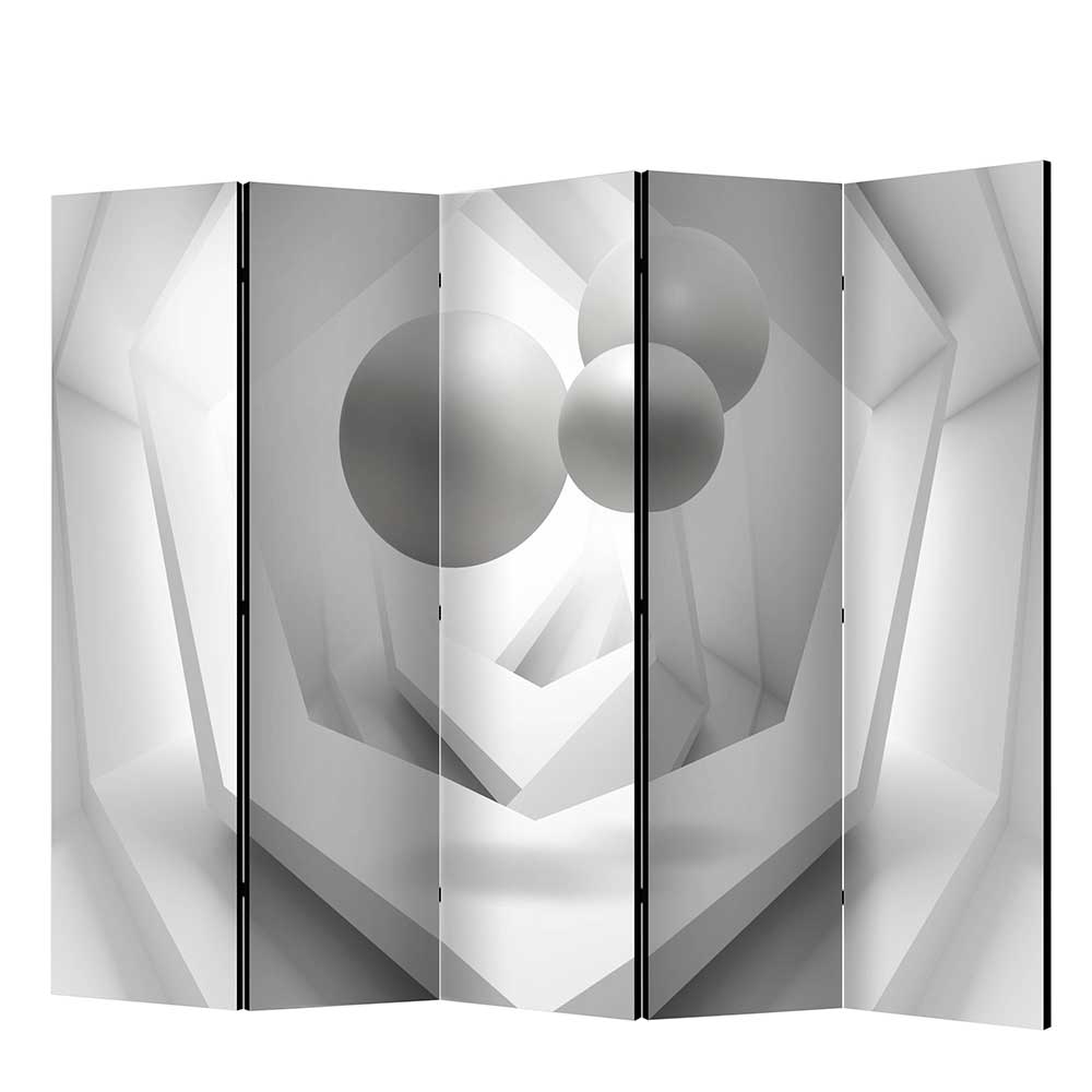 Paravent mit Printmotiv Kugeln in Grau & Weiß - 225x172x45 Shinin