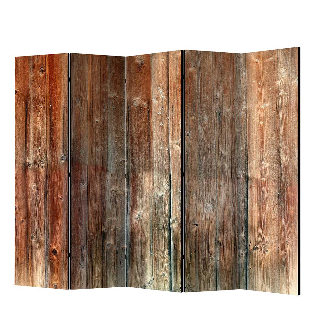Paravent Raumteiler in Holzbretter Wand Optik bedruckt - braun Fleetwood