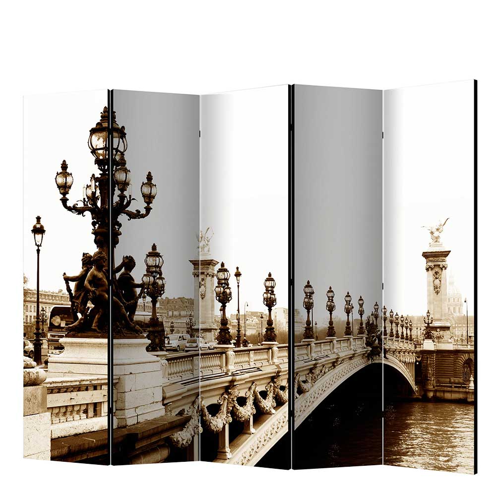 Paravent Raumtrenner mit Schwarzweiß Fotodruck Paris Pont Alexandre III Charon