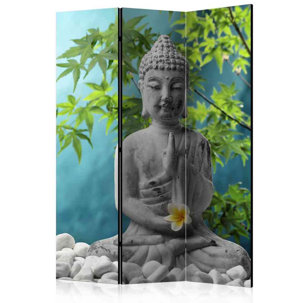 Paravent Trennwand mit Foto Motiv Buddha - Leinwand mit Holz Contrasta