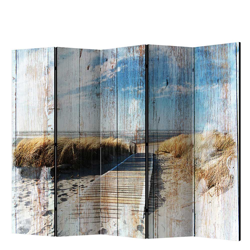 Paravent Vintage Look Strand Meer - Leinwand auf Holzrahmen aus Fichte Centres
