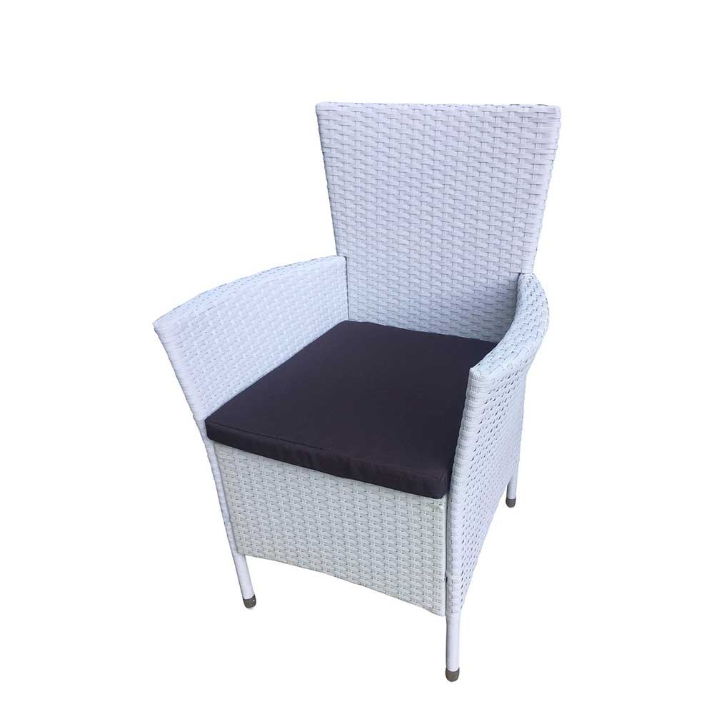 Polyrattan Sessel in Weiß mit Polsterauflage Grau Depera