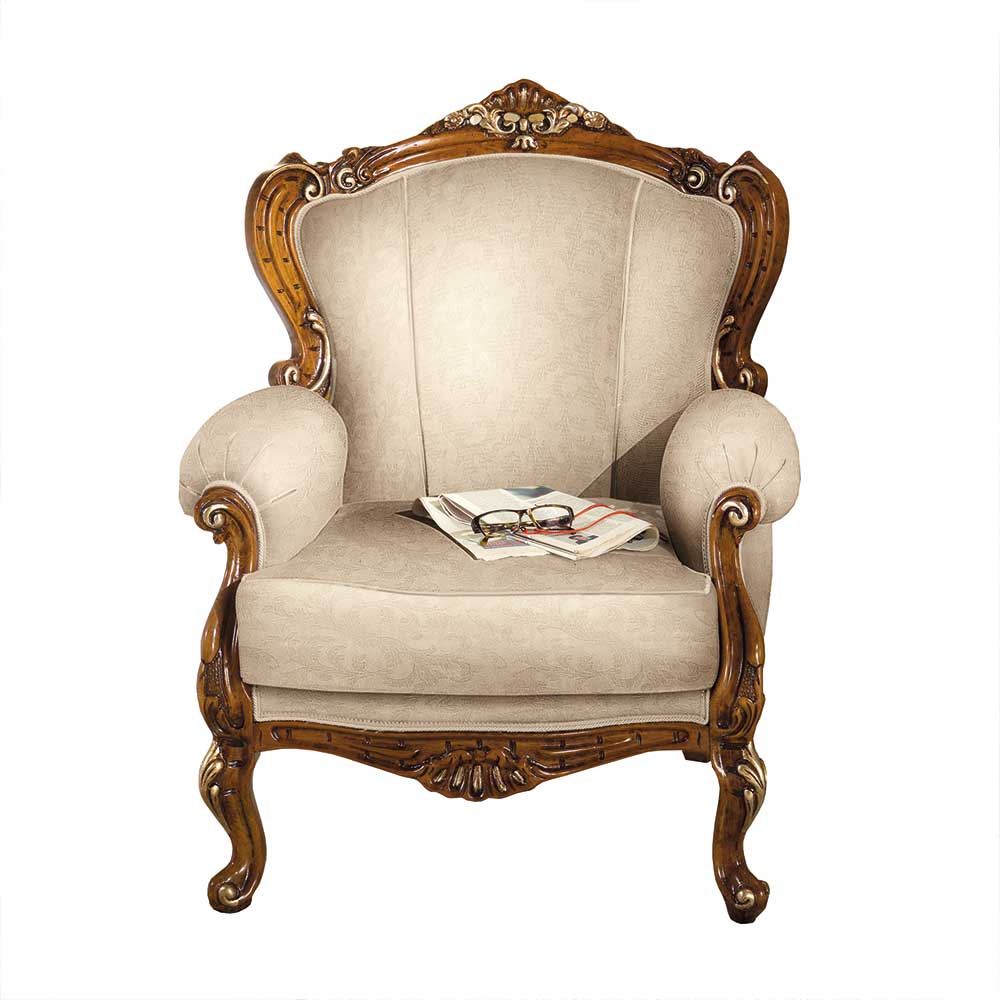 Pompöser Sessel in Creme & Nussbaum - Italienischer Stil Carlenna