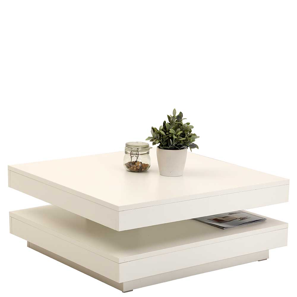 Quadrat Sofatisch mit Tischplatte drehbar in Weiß Jannos