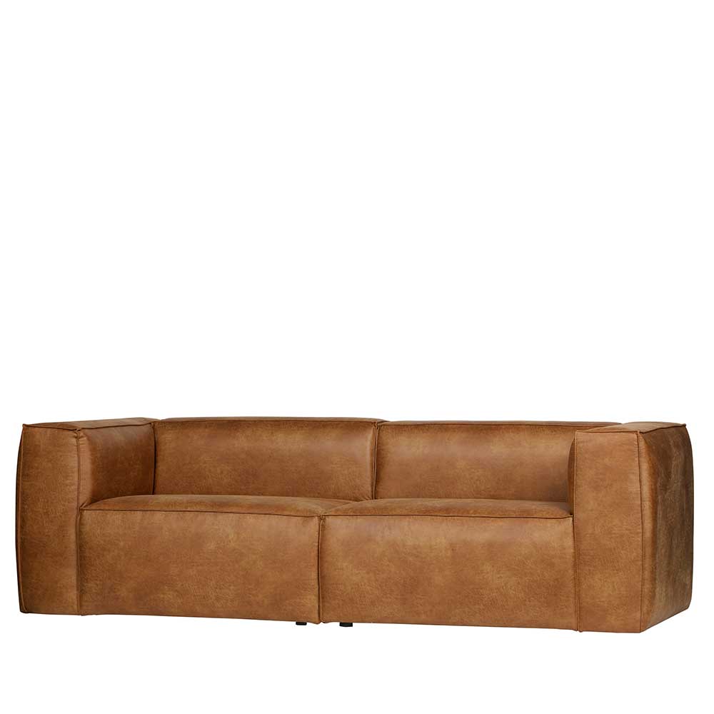 Recyclingleder 4-Sitzer Sofa in Cognac Braun mit 246 cm Breite Miloris