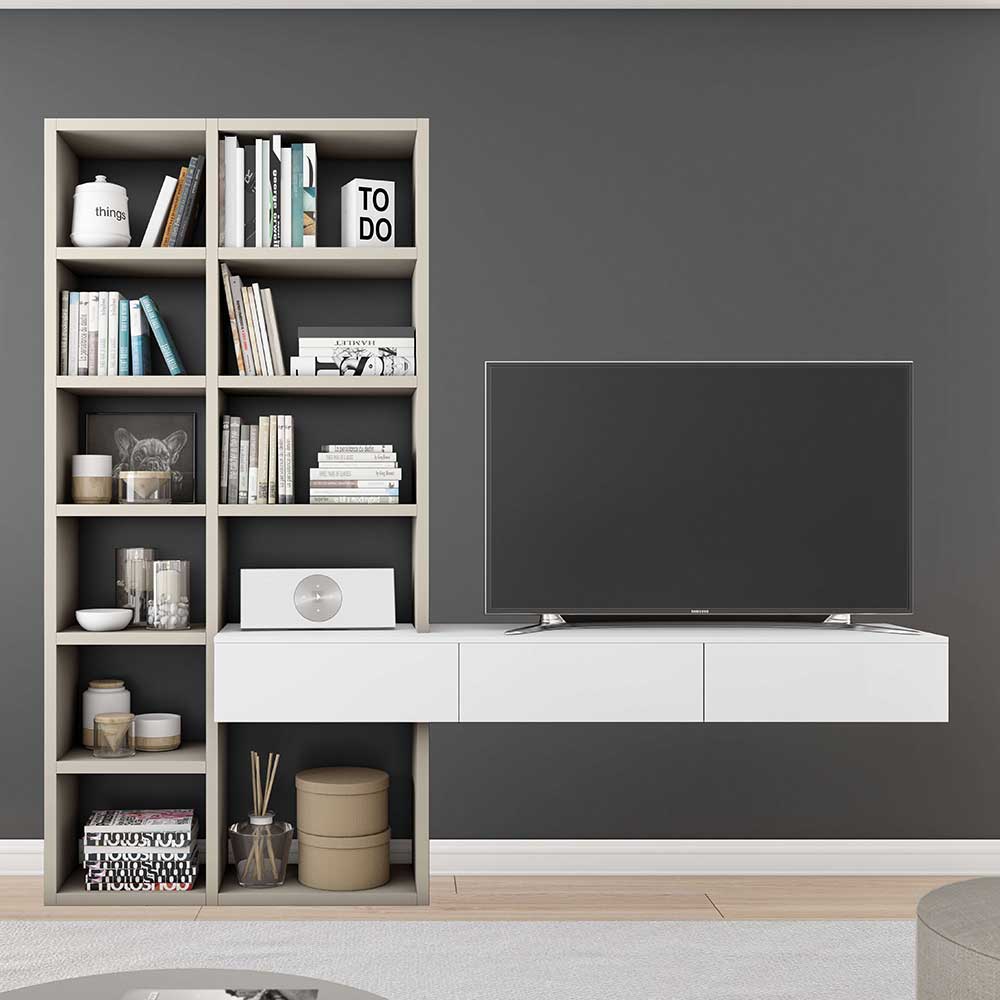 Regal mit TV Board in Beige & Weiß 248 cm breit Kegadamo
