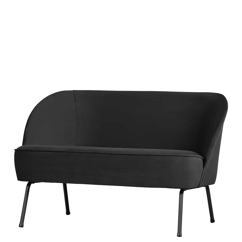 Retro 2er Samt Sofa mit 43 cm Sitzhöhe in Schwarz mit Stahlbeinen Lum