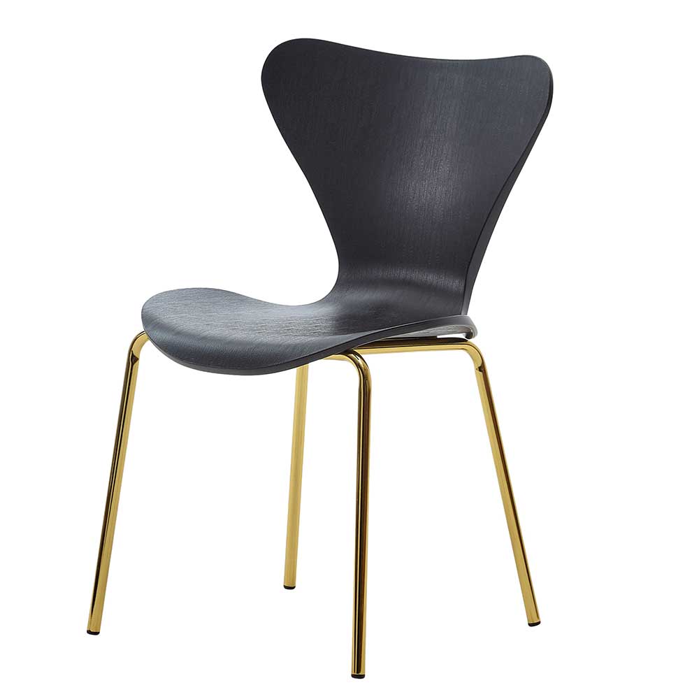 Retro Design Stühle in Schwarz & Gold aus Kunststoff & Metall Azama