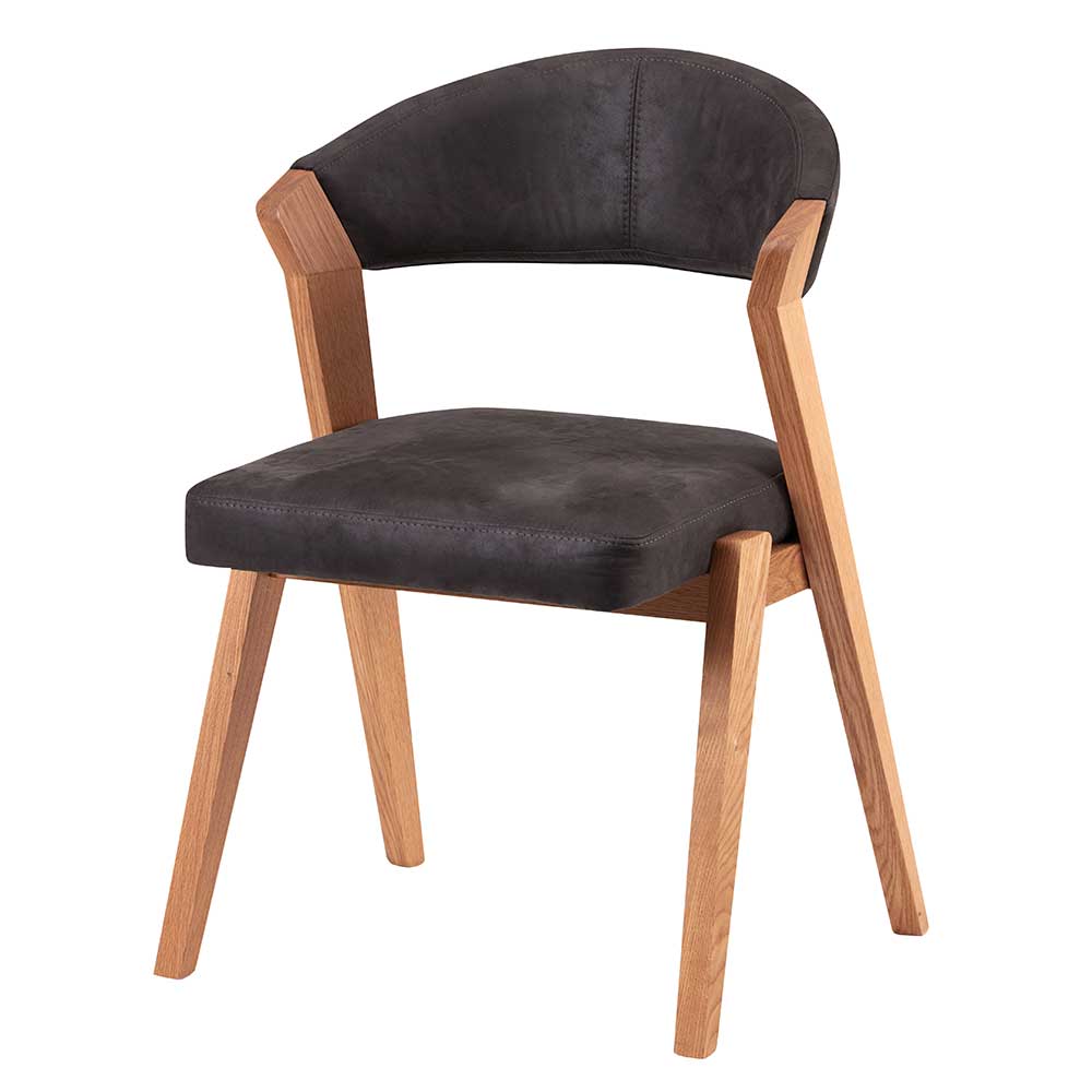 Retro Design Stuhl aus Wildeiche Massivholz und Microfaser in Anthrazit Ovenciana