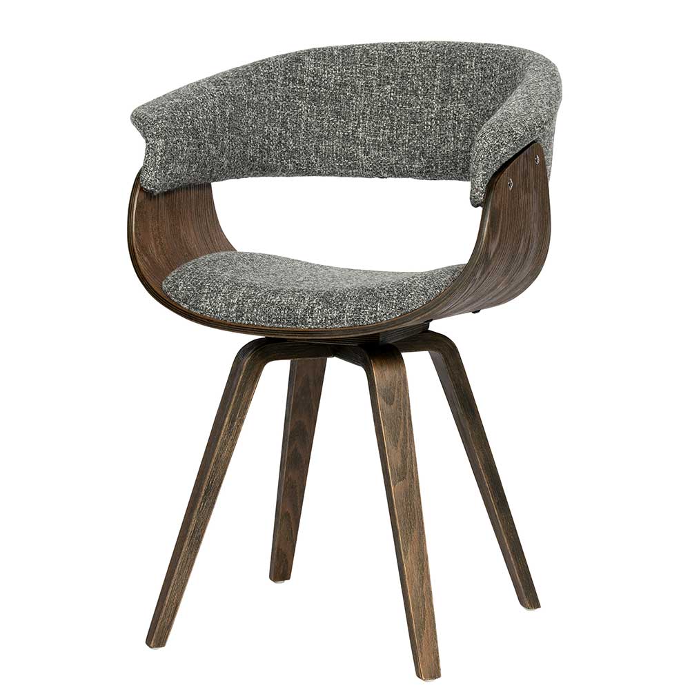 Retro Design Tischsessel in Grau & Braun aus Webstoff & Schichtholz Mincio