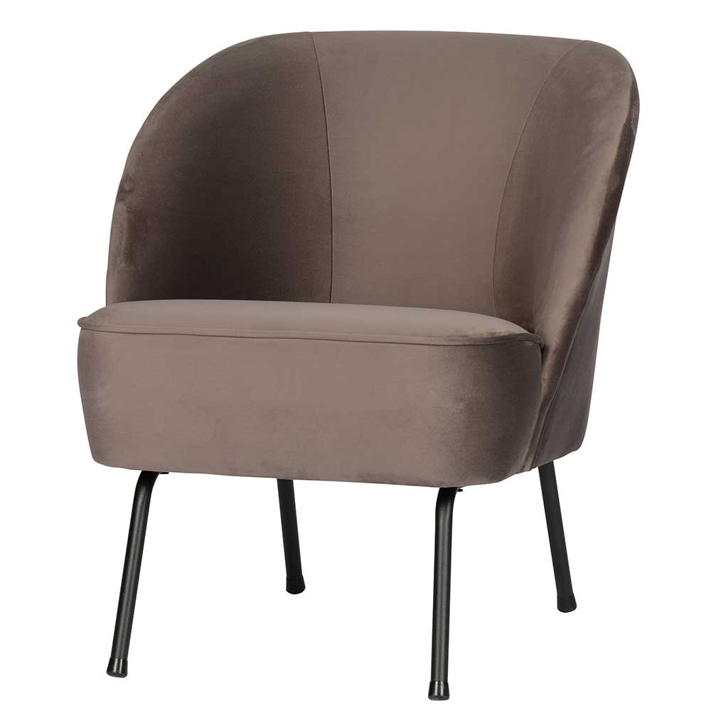Retro Lounge Sessel in hellem Braun Samt und Schwarz Stahlbeine Acadoni