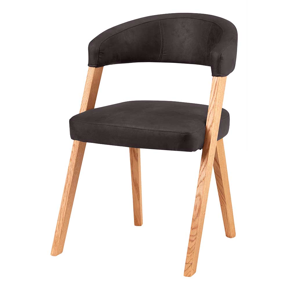 Retro Stuhl mit gerundeter Rückenlehne aus Wildeiche Natur & Microfaer Anthrazit Ovenciana