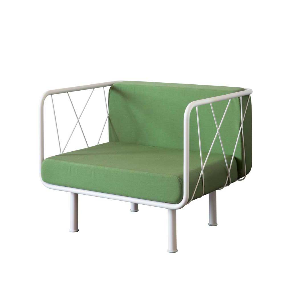 Retro Style Sessel in Grün Weiß aus Webstoff & Metall 88x73x74 Udom