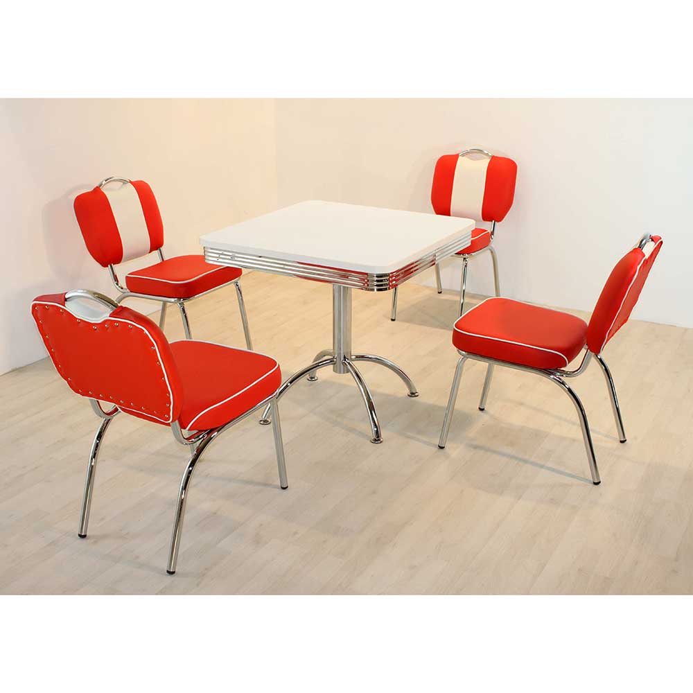 Rockabilly Tisch & Stühle mit Kunstleder Rot Weiß Branch