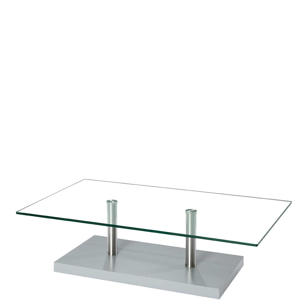 Rollbarer Glastisch für das Wohnzimmer mit Edelstahl & MDF Grau Ivanuel