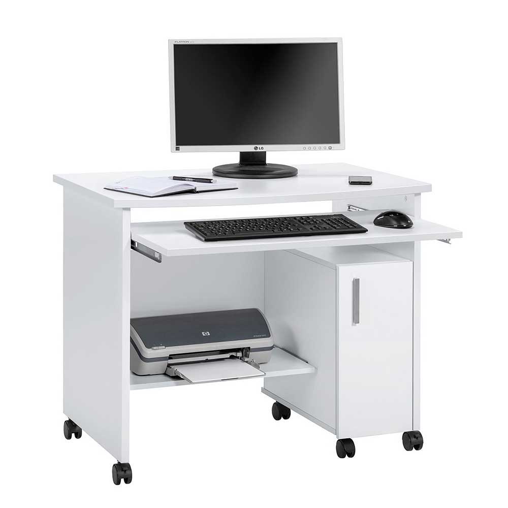 Rollbarer PC Tisch in Weiß 94x60 cm Rusula