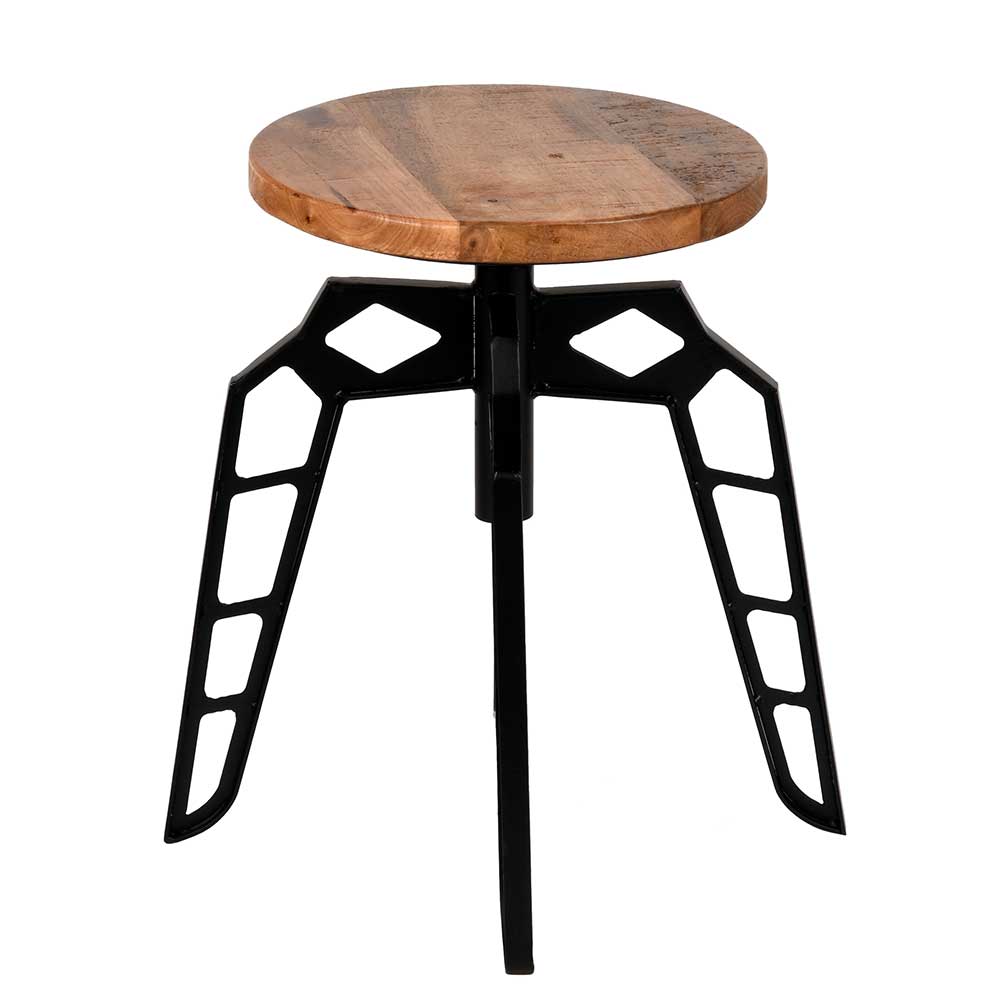 Runder Designhocker mit Sitz aus Holz & schwarzem Metallgestell Bepta