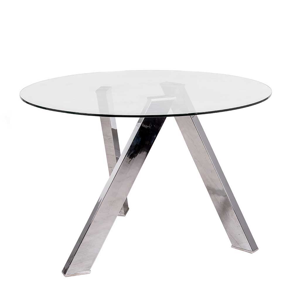 Runder Designtisch mit Glas & Metall verchromt Conwy
