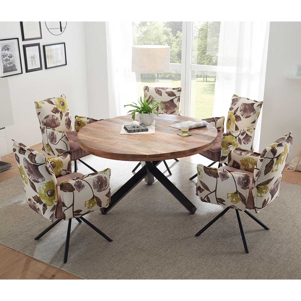 Runder Esstisch & 5 Stühle mit Blumen Design Atrodata II