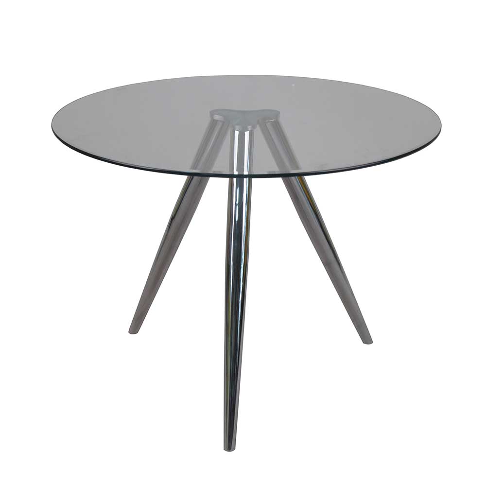 Runder Glastisch mit 3-Fußgestell in Chrom aus Metall - 100x75x100 Convilla