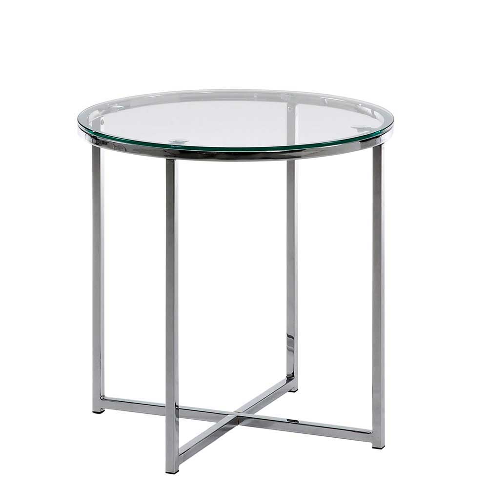 Runder Glastisch mit Gestell Chrom als Beistelltisch 50 cm Patrosan