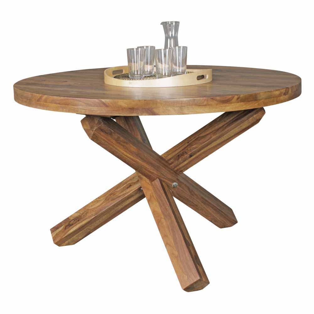 Runder Tisch 120 cm Massivholz Sheesham Naturfarben Jamsons