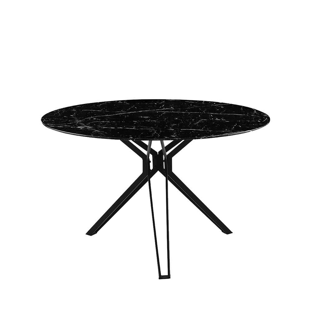 Runder Tisch in schwarzer Marmor Optik mit Metallgestell Schwarz Melseno