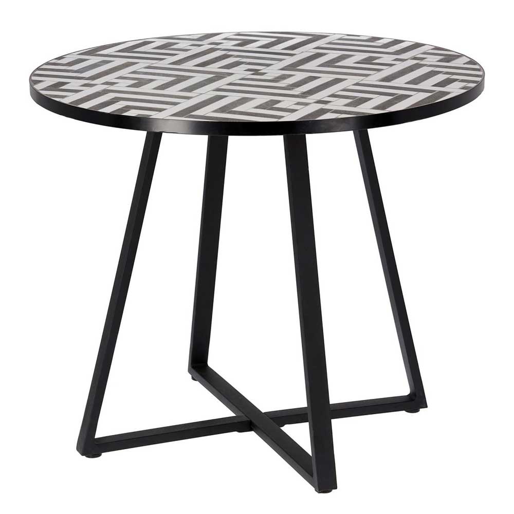 Runder Tisch mit Keramik Mosaik in Schwarz & Weiß Aurelias