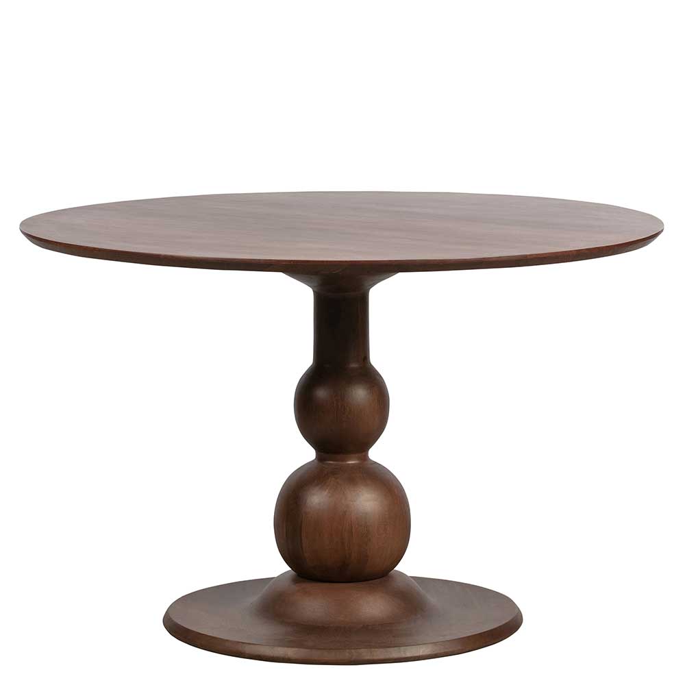 Runder Vintage Holztisch mit Säulenfuß aus Mangobaum in Walnuss Estetica
