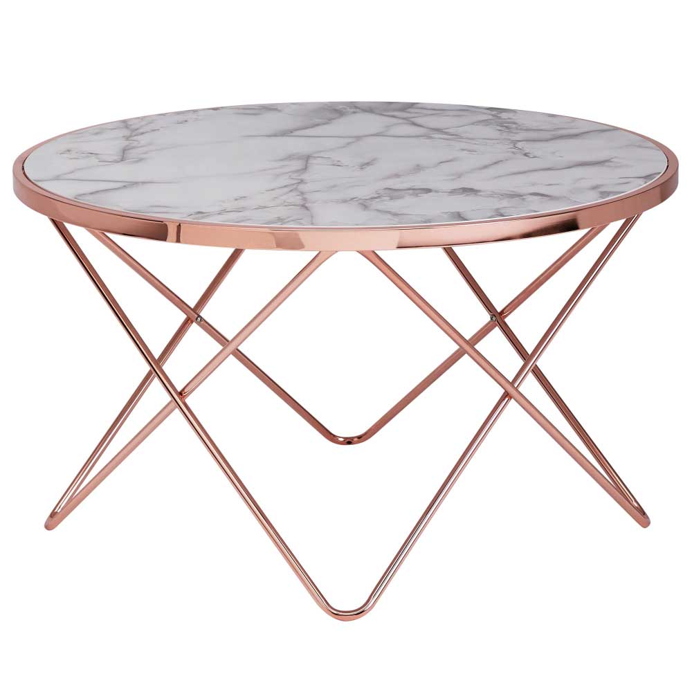 Runder Wohnzimmer Tisch in Marmor & Kupfer - 85x49x85 cm Zeymon