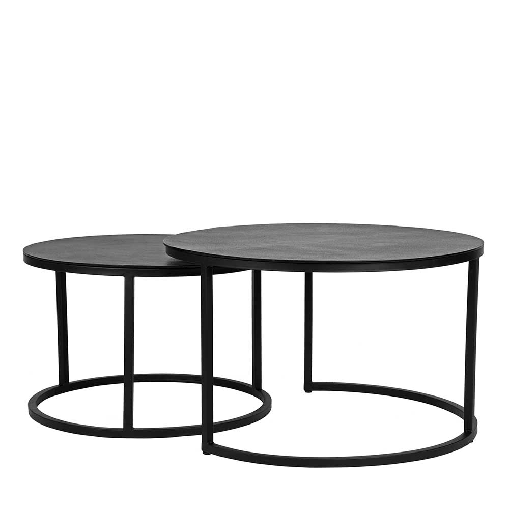 Runder Zweisatztisch aus Metall in Schwarz - Industrial Design Dani