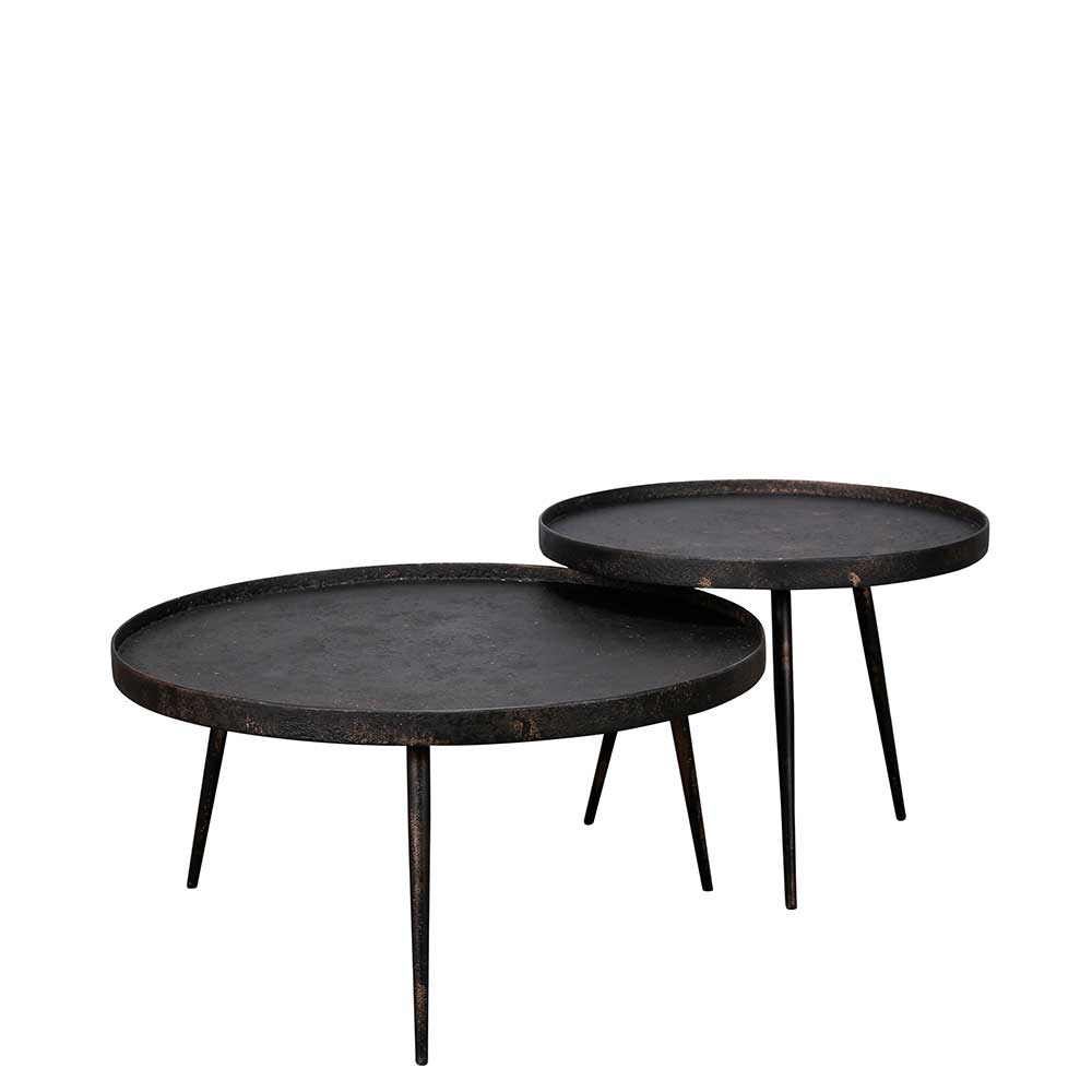 Runder Zweisatztisch aus Stahl in dunklem Grau Tonadella