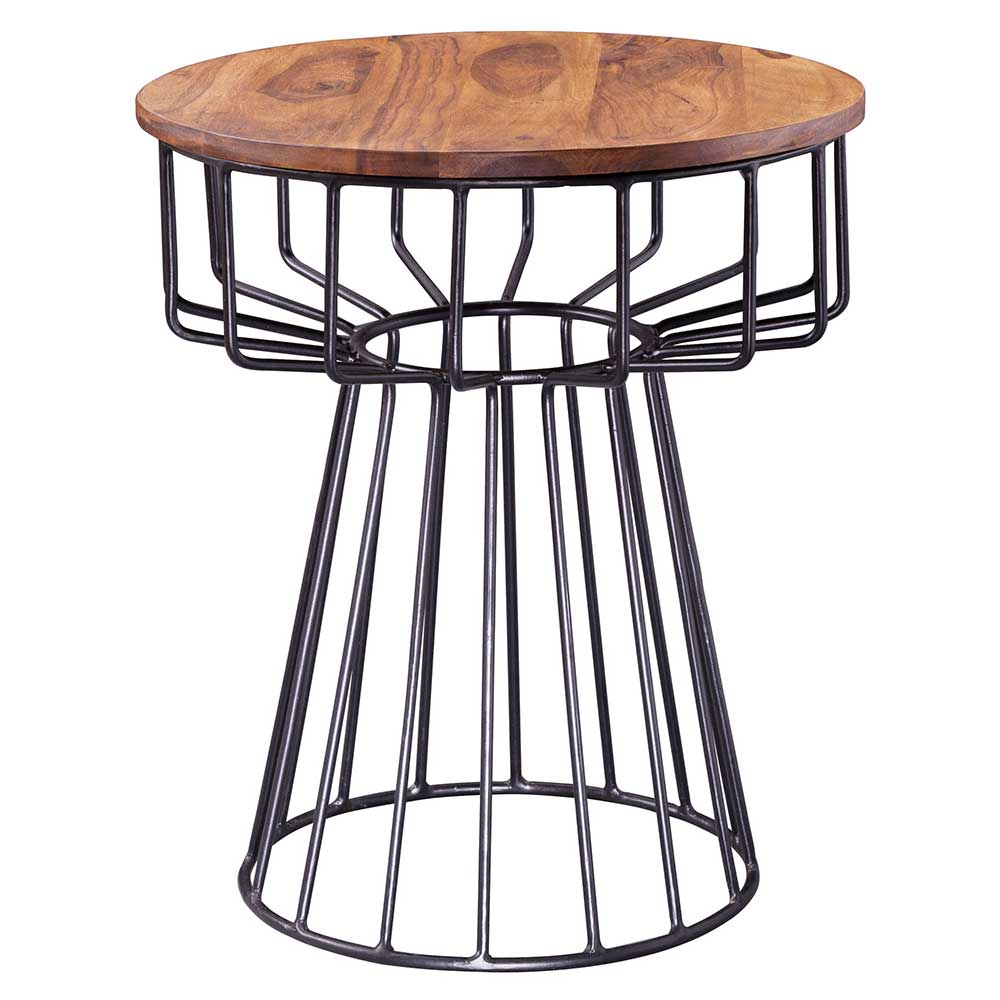 Rundes Design Tischchen - 47x55x47 cm aus Massivholz & Eisen Restama