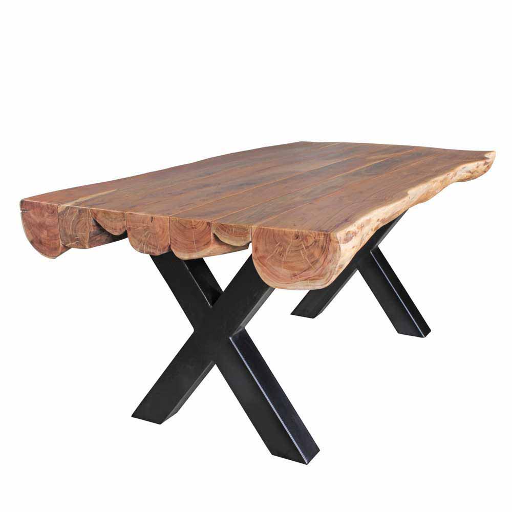 Rustikaler Baumstamm Tisch Landhausstil modern Holz massiv Akazie Drolivio