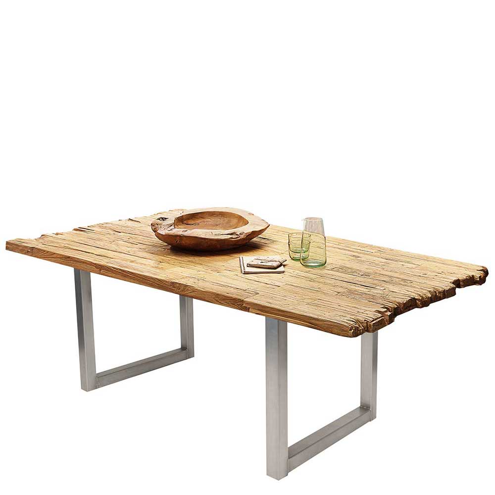 Rustikaler Tisch aus recyceltem Teak & Eisen in Altsilber Marissa