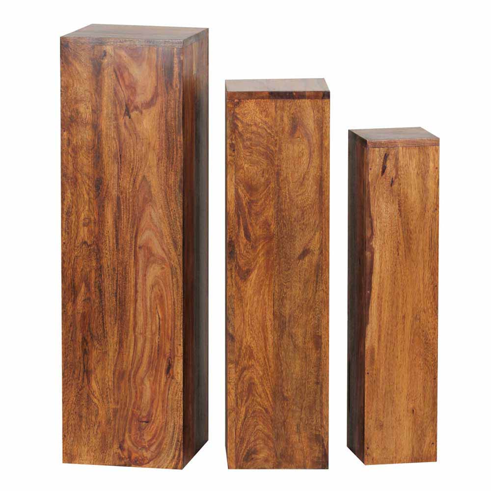 Rustikales Holz Pflanzensäulen Set Sheesham massiv quadratisch Hoslo