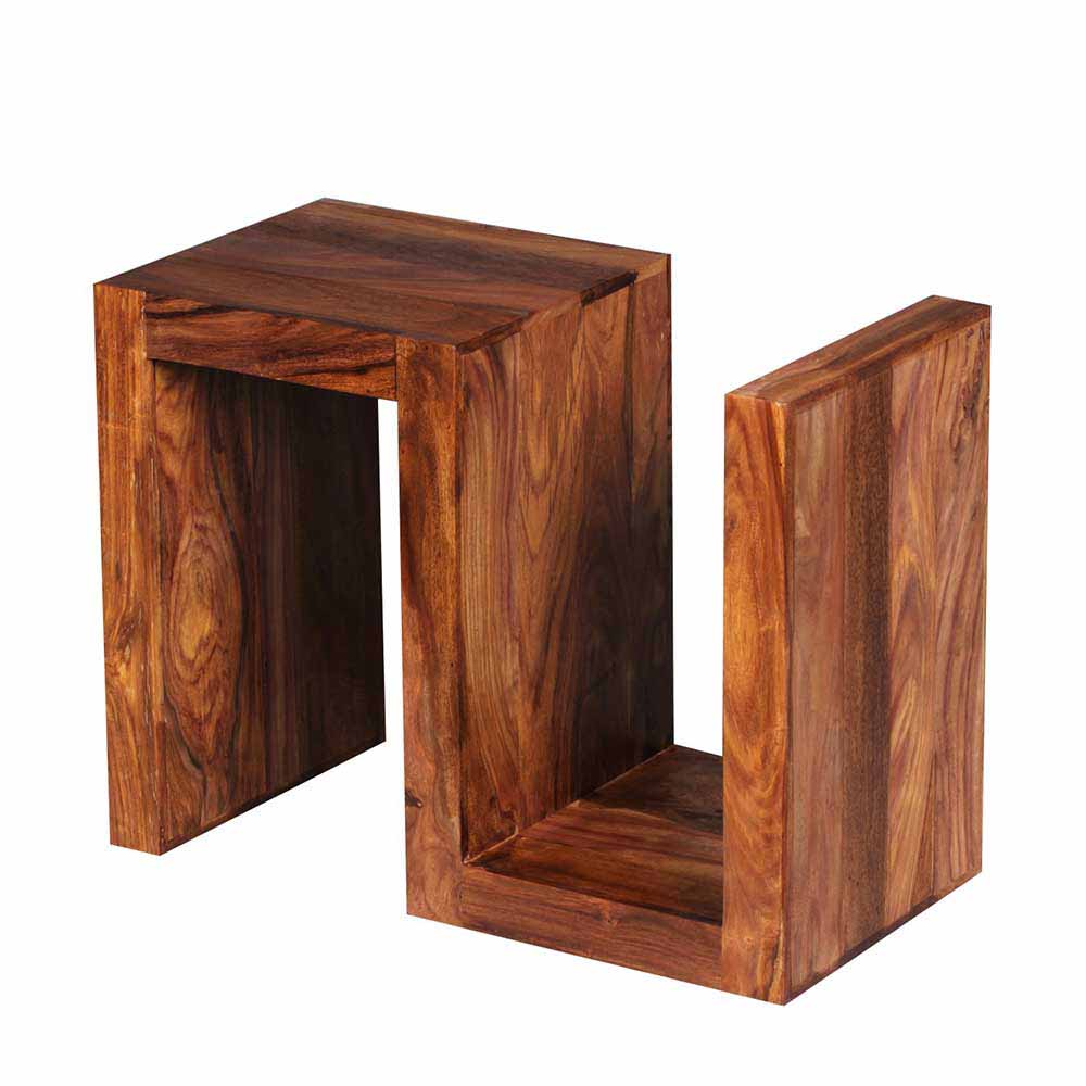 S-Form Design Tischchen Holz massiv auch als Regal nutzbar Hoslo